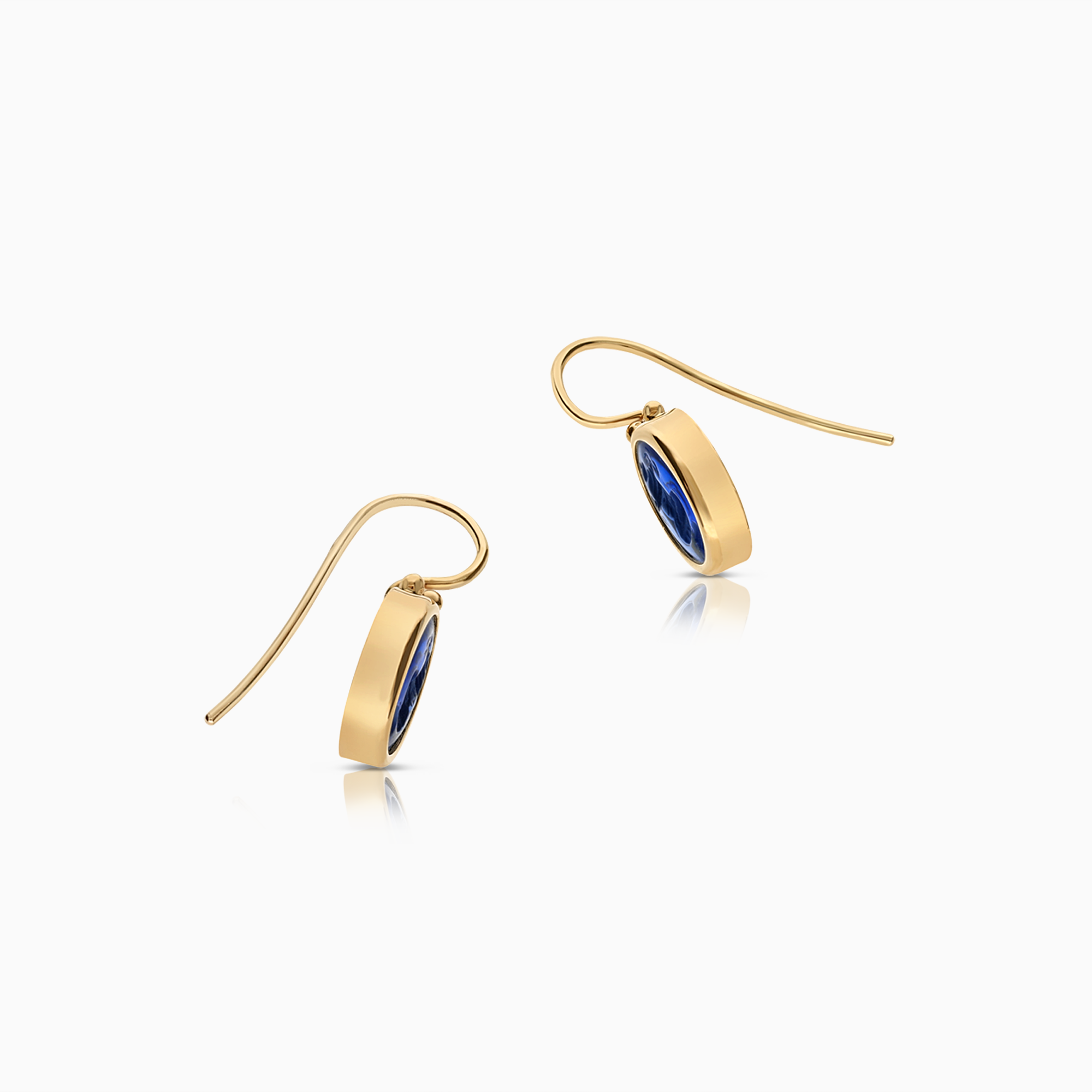 Gold earrings blue glass with design 3.65g 18K gold