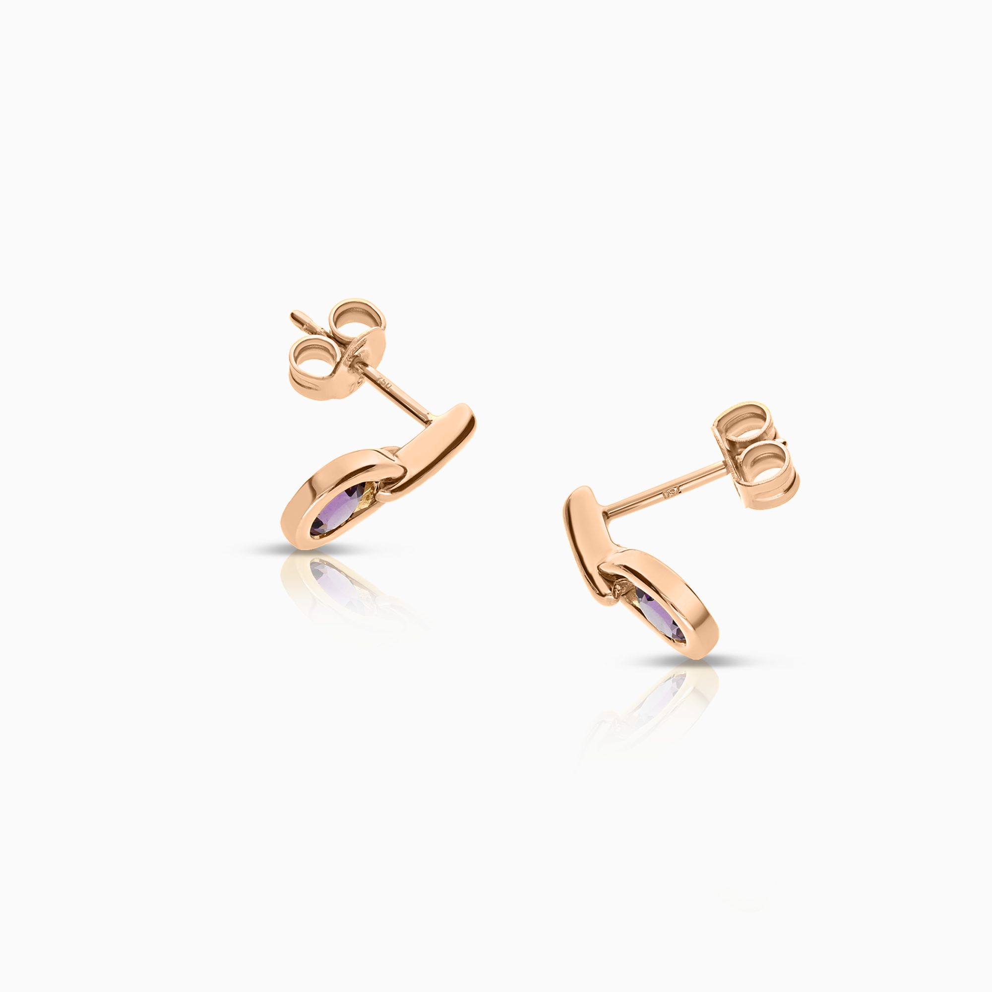 Gold earrings with purple amethysts 2.31g 18K rose gold