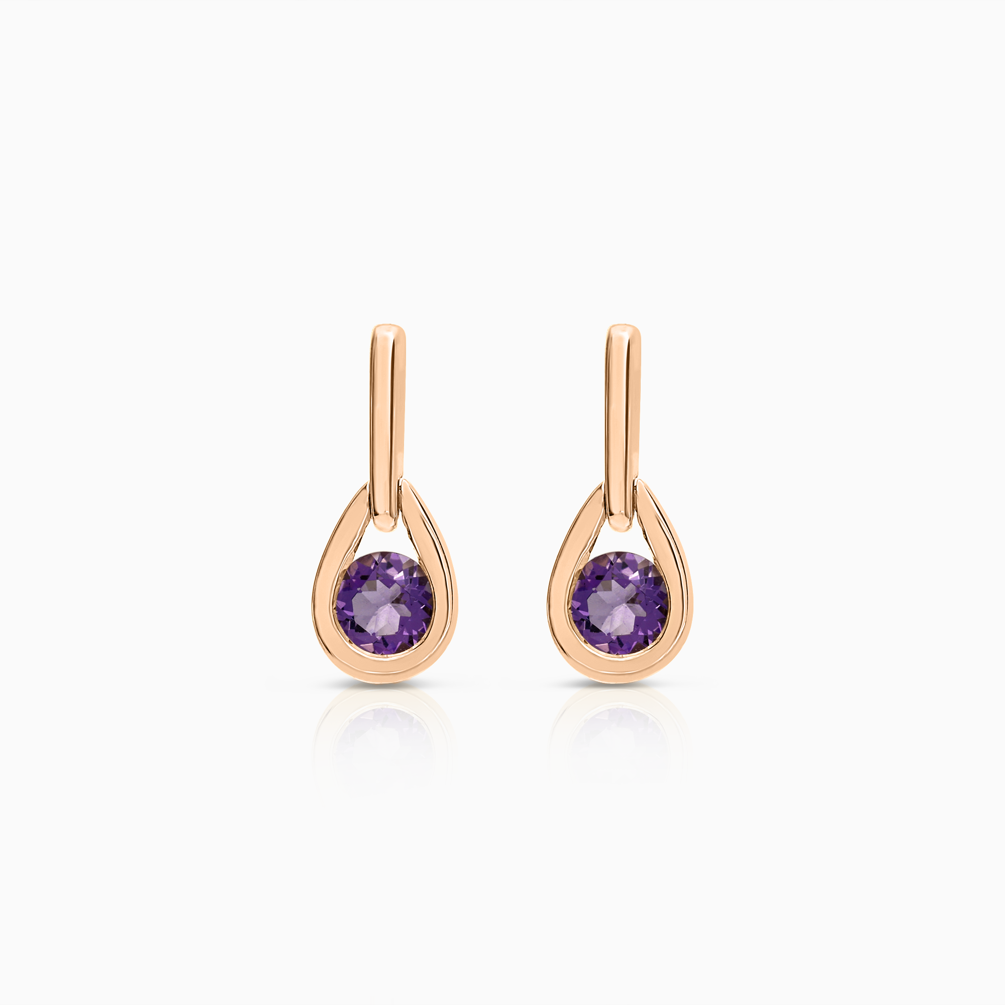 Gold earrings with purple amethysts 2.31g 18K rose gold
