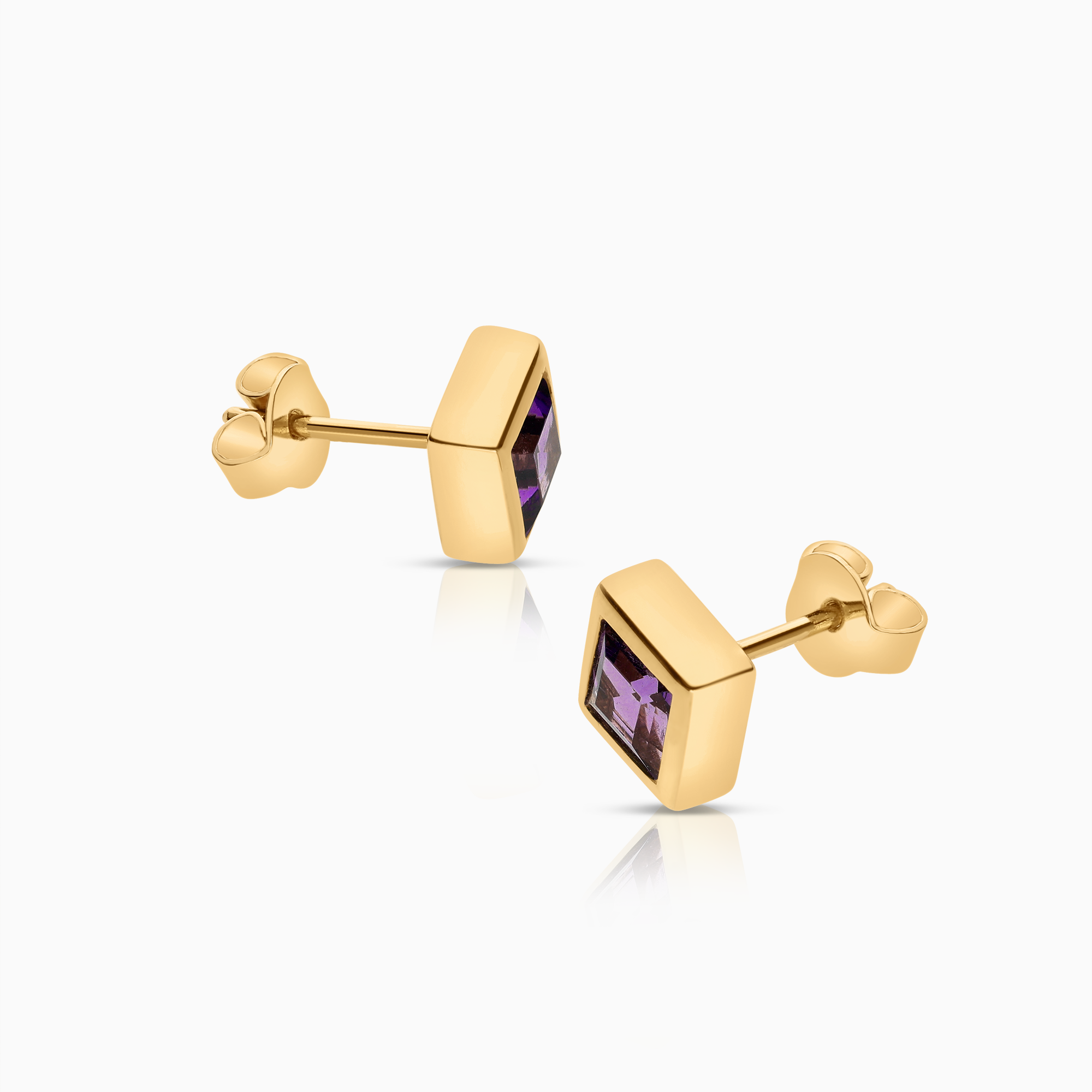 Solitaire earrings with purple amethysts 3.31g 18K gold