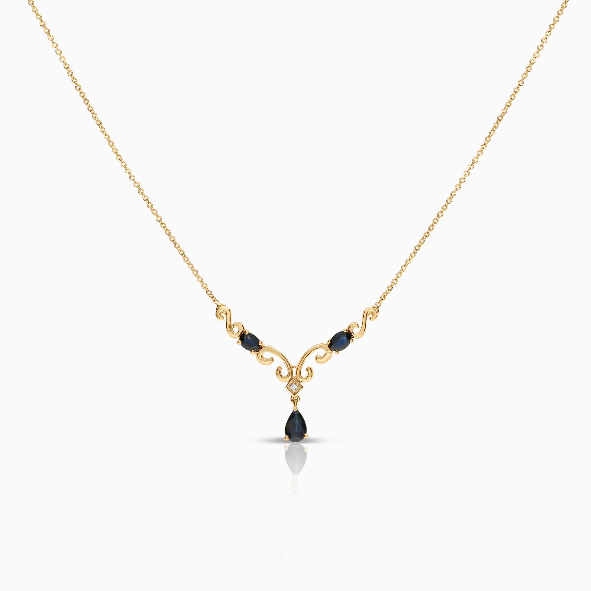 Halsband med hängsmycke safirer och diamant 0,005ct 18K guld