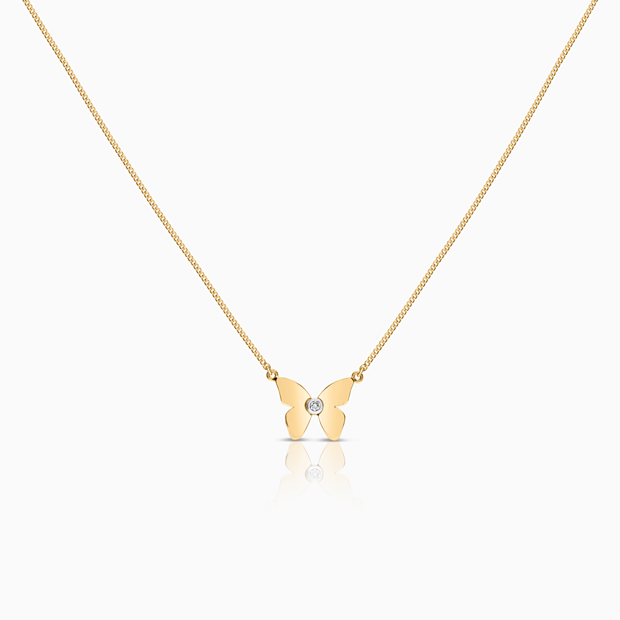 Necklace with butterfly pendant 0.02ct 18K gold