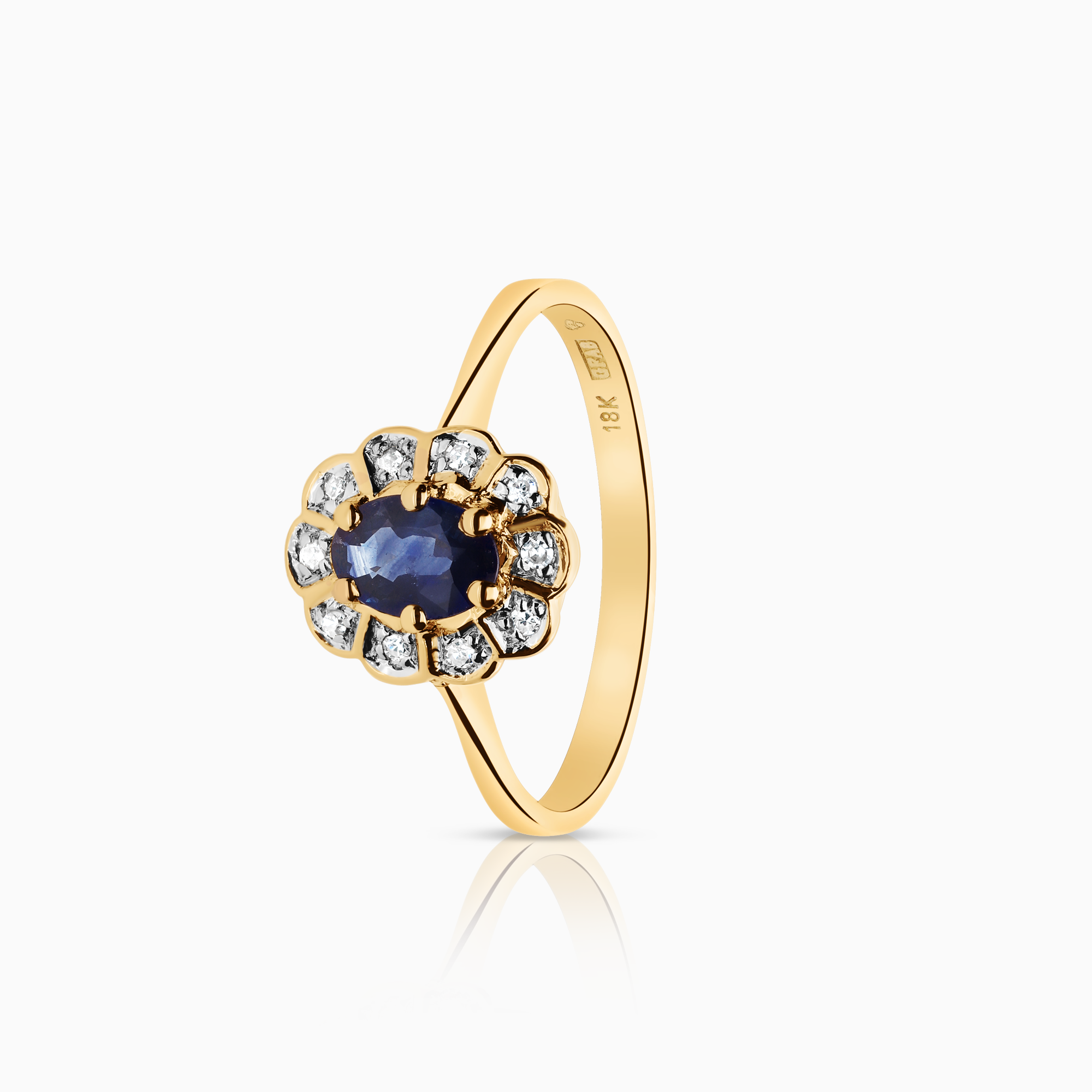 Carmoséring 0,05ct med safir 18K gull