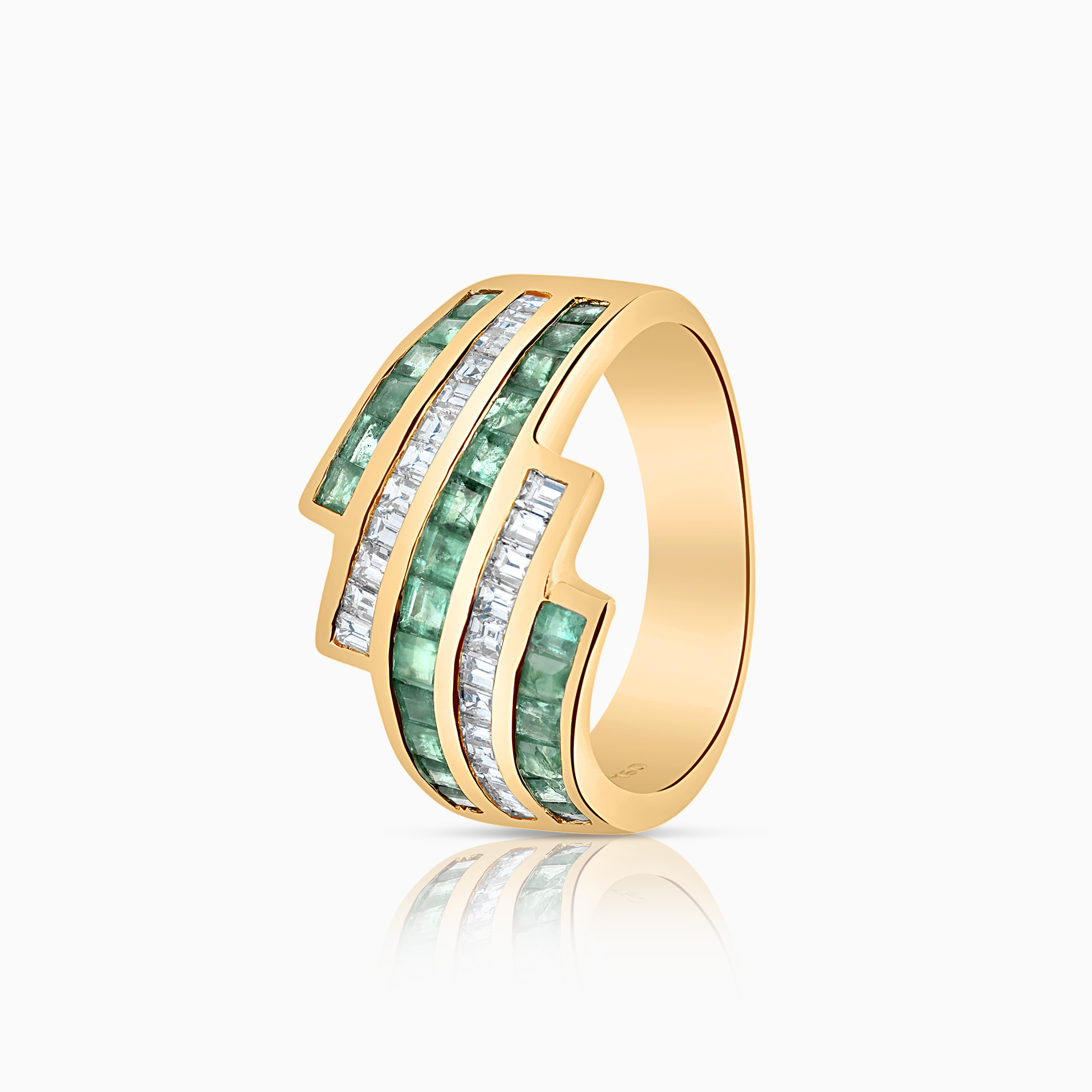 Diamantring 0,48ct med smaragder 18K gulguld