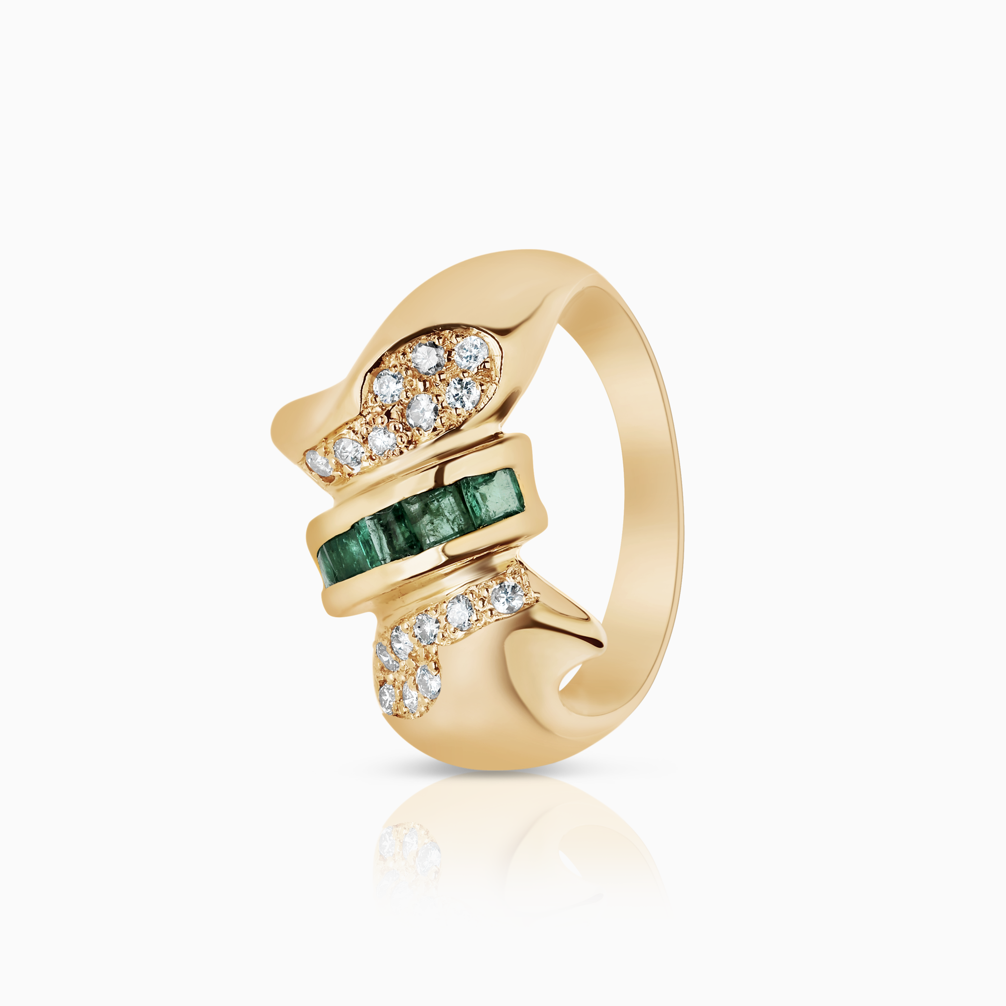 Diamantring 0,16ct med smaragder 18K gulguld