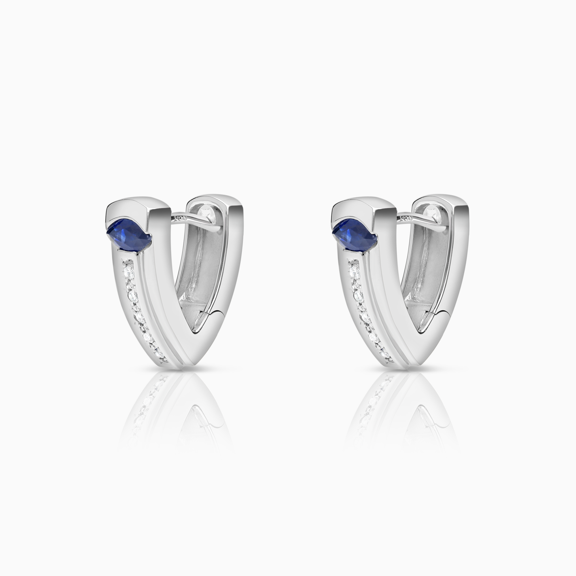 Diamond earrings with sapphires 0.15ct 18K white gold