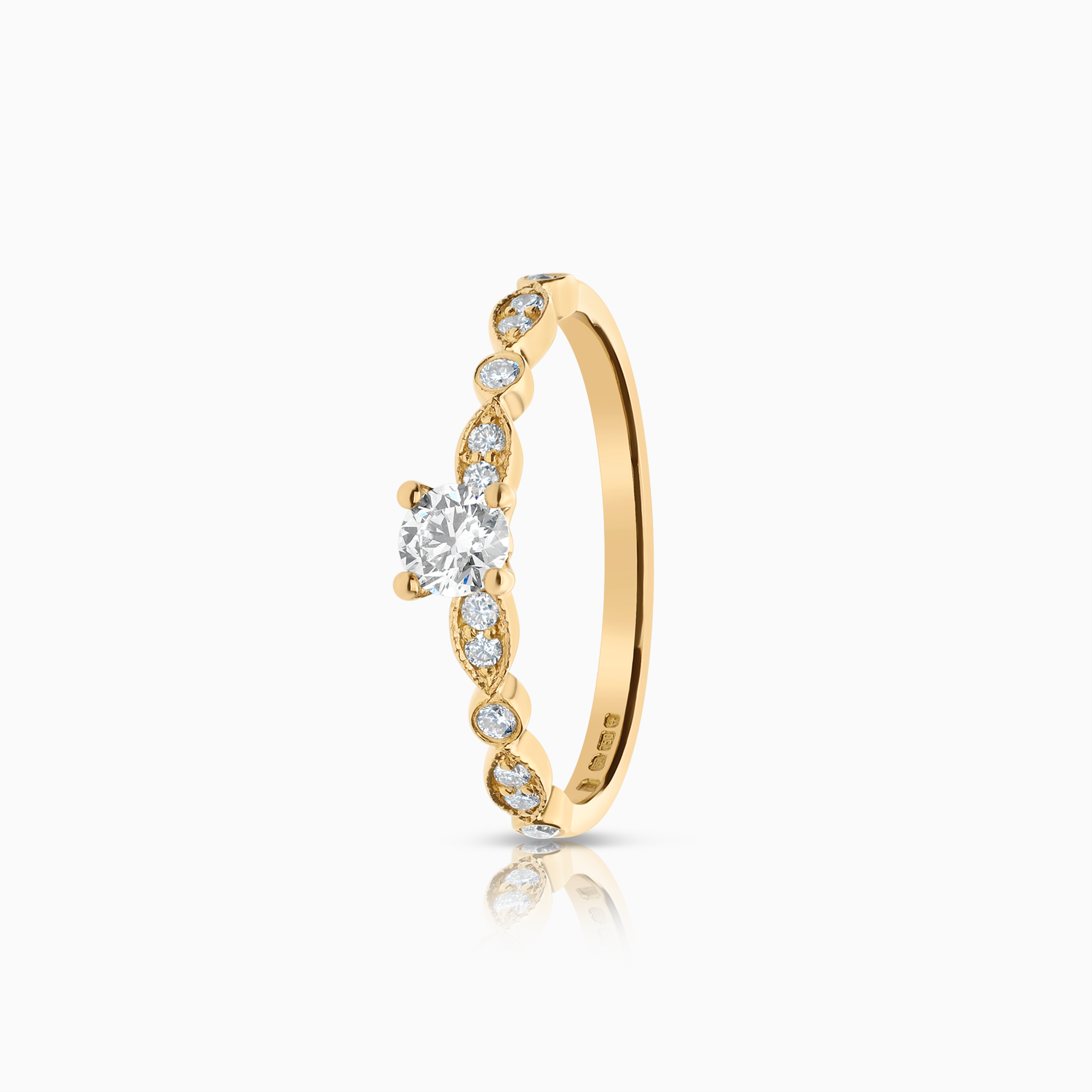 Side stone ring with lab-grown diamonds 0.36ct 18K yellow gold