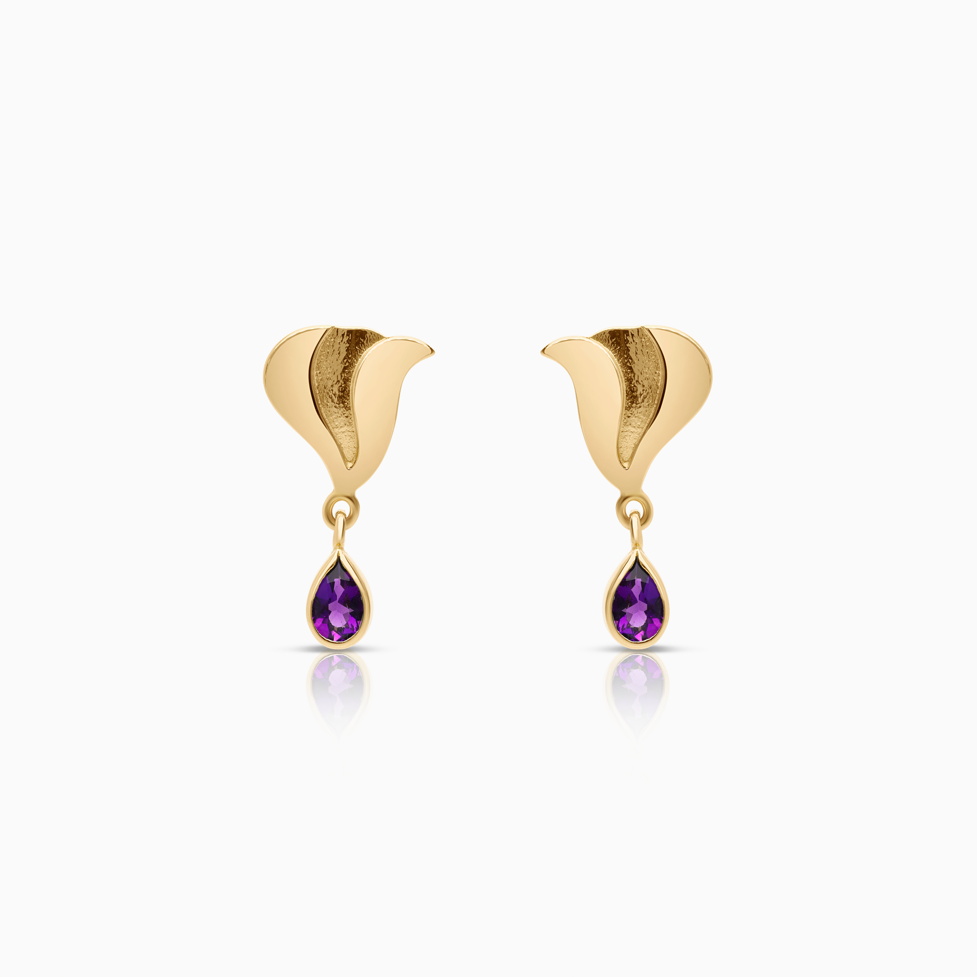 Gold earrings with purple amethysts 3.56g 18K gold