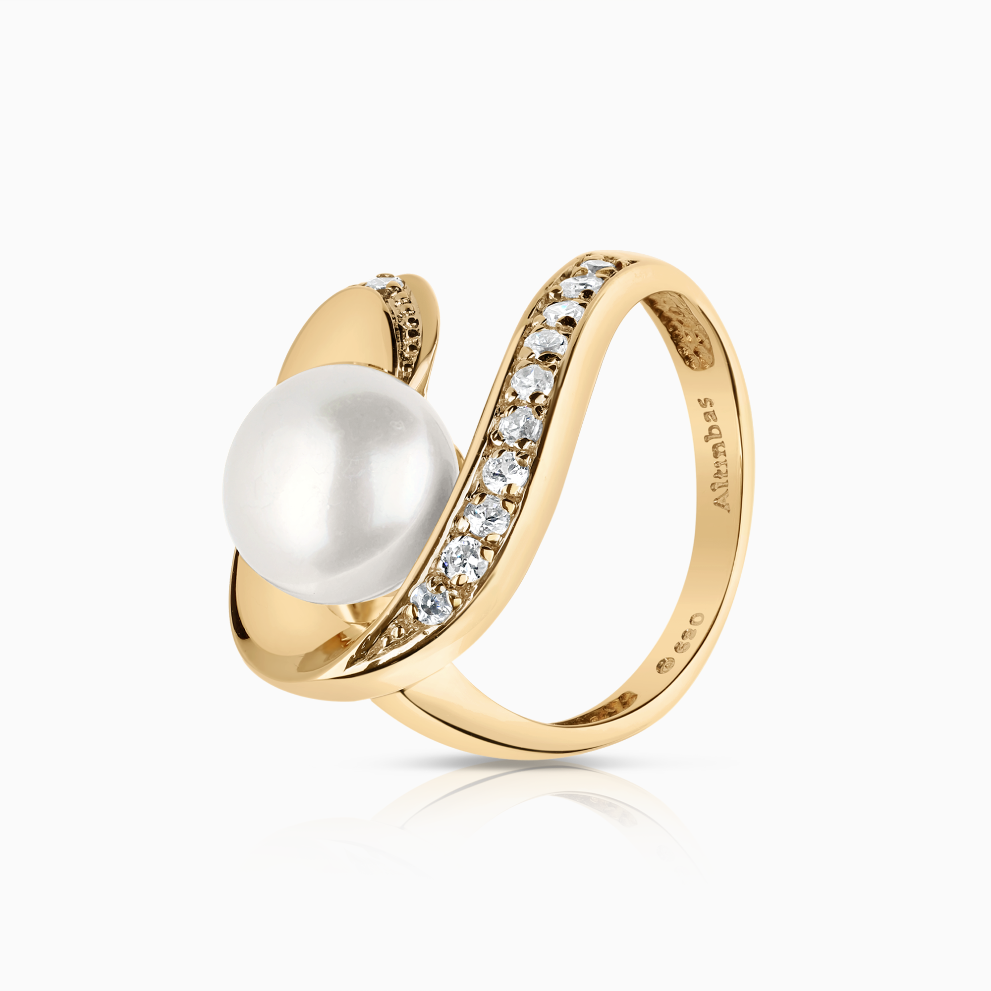 Ring cubic zirconia och odlad sötvattenspärla 5,65g 14K guld
