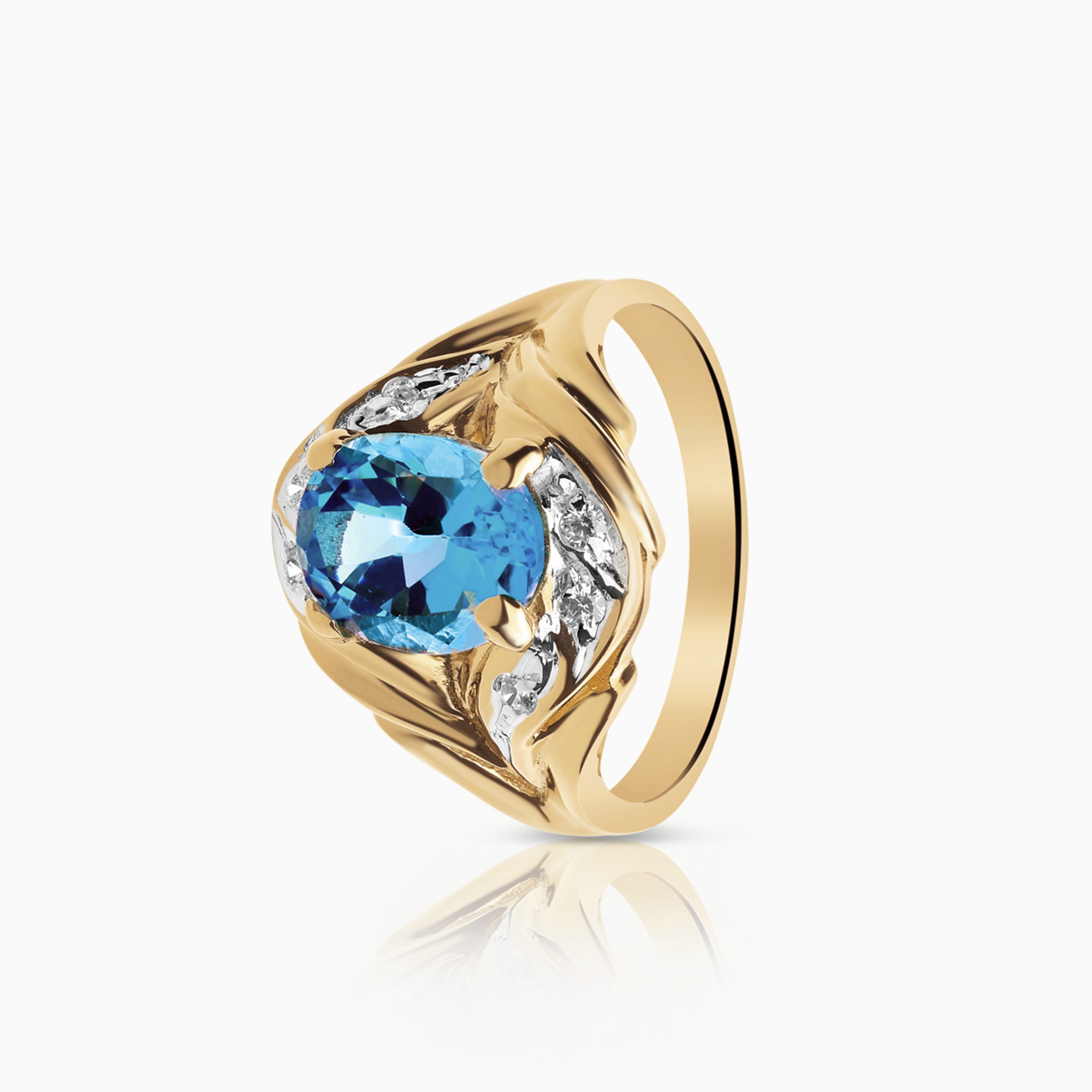 Cocktailring med blå topas och cubic zirconia 14K guld