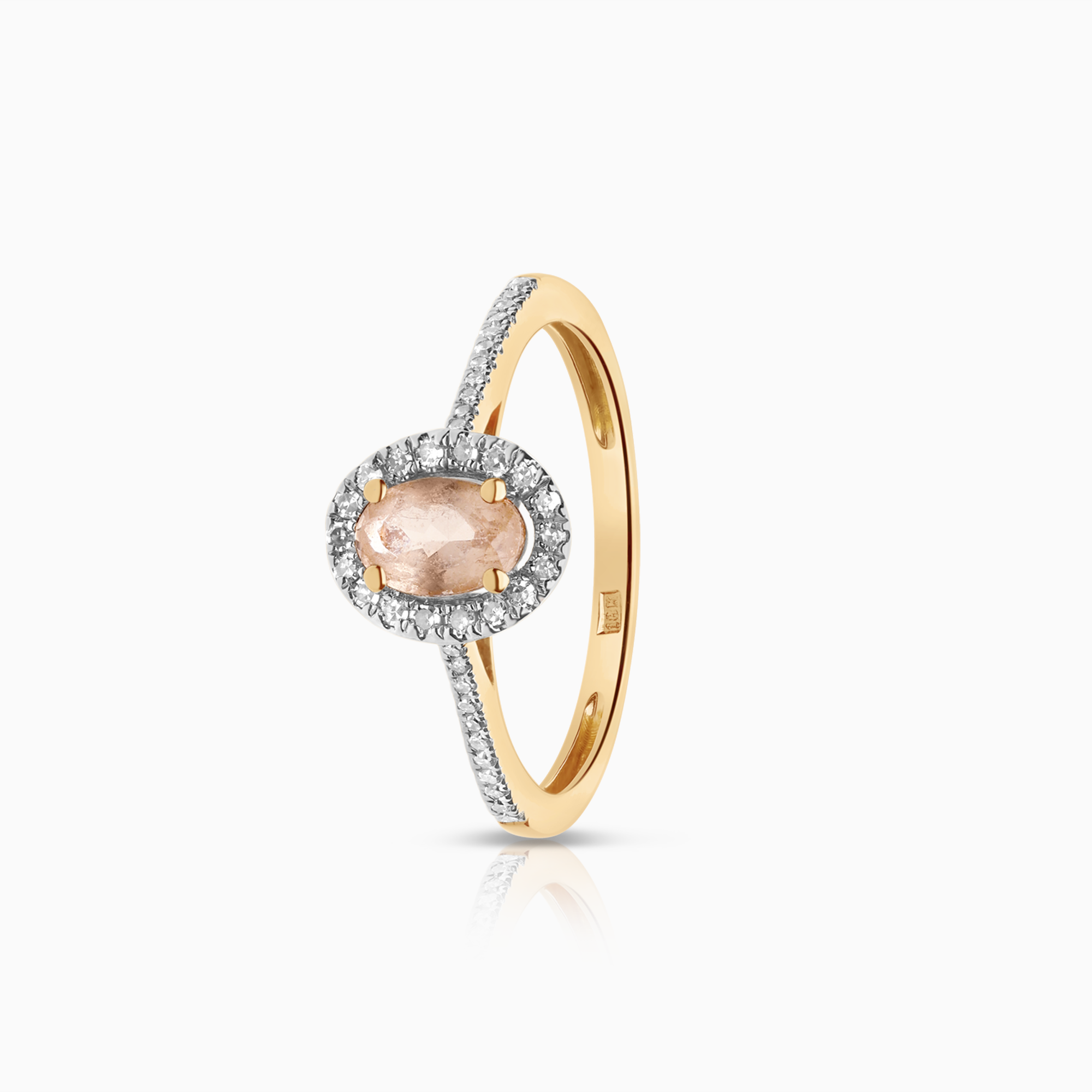 Haloring morganit och diamanter 0,15ct 18K guld