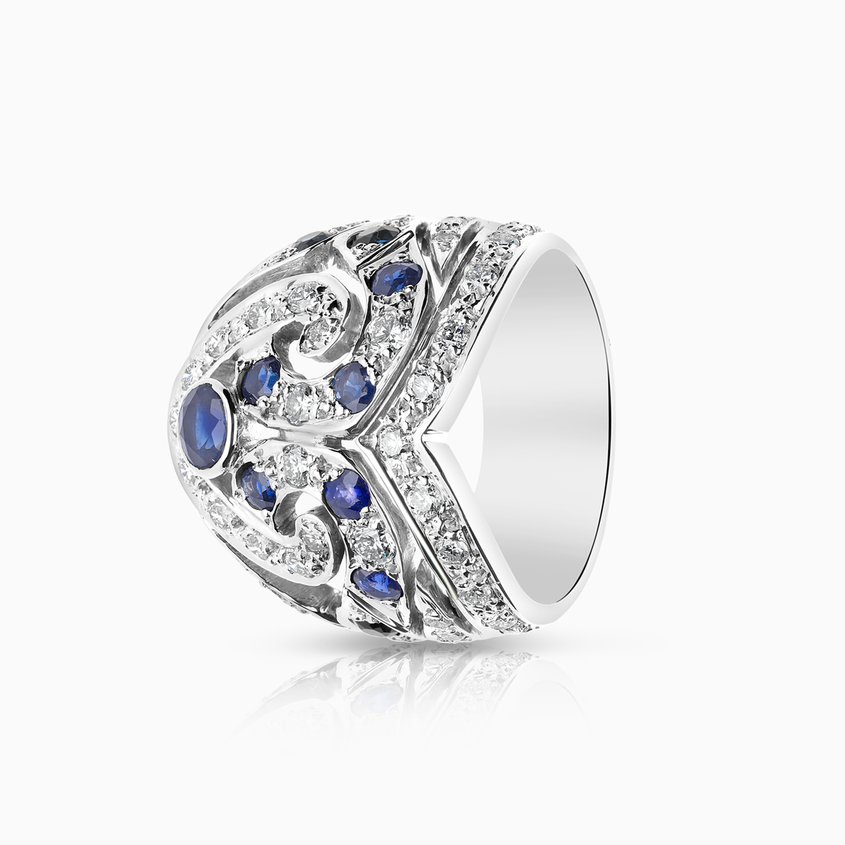 Ädelstensring safirer och diamanter 0,85ct 18K vitguld