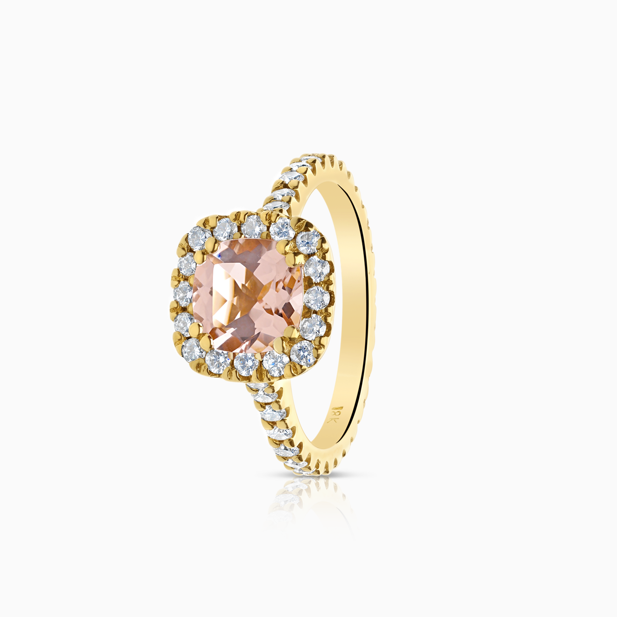 Haloring morganit och diamanter 0,94ct 18K gulguld
