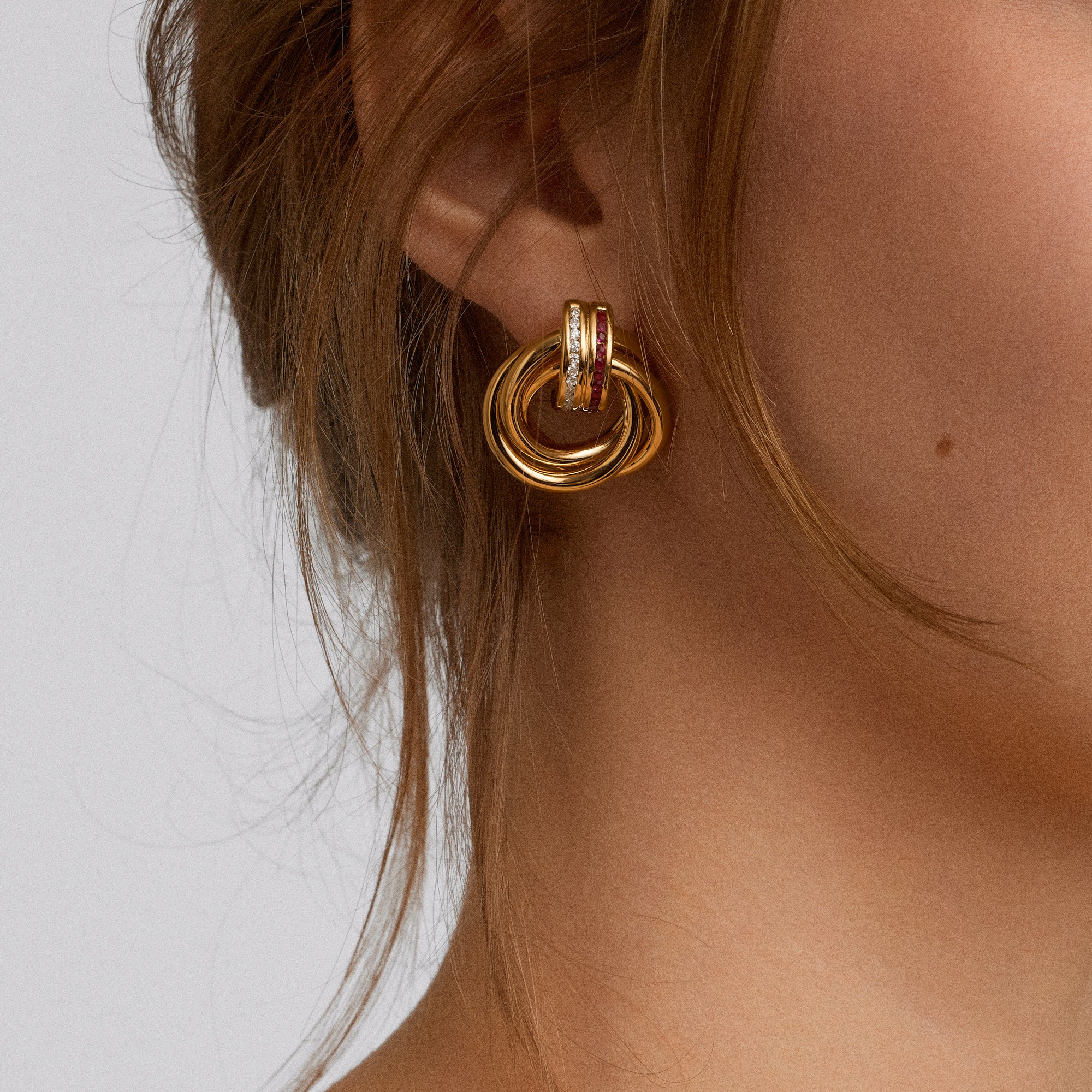 Gemstone earrings rubies and diamonds 0.39ct 18K gold