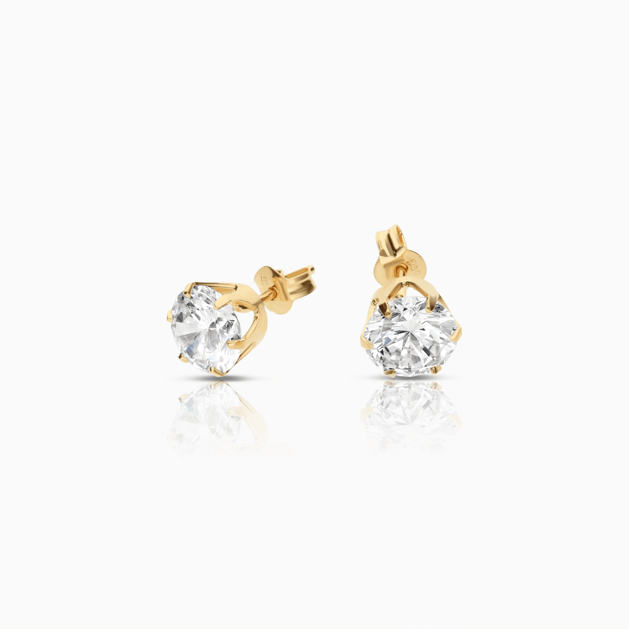 Gold earrings solitaire white stones 1.75g 18K gold