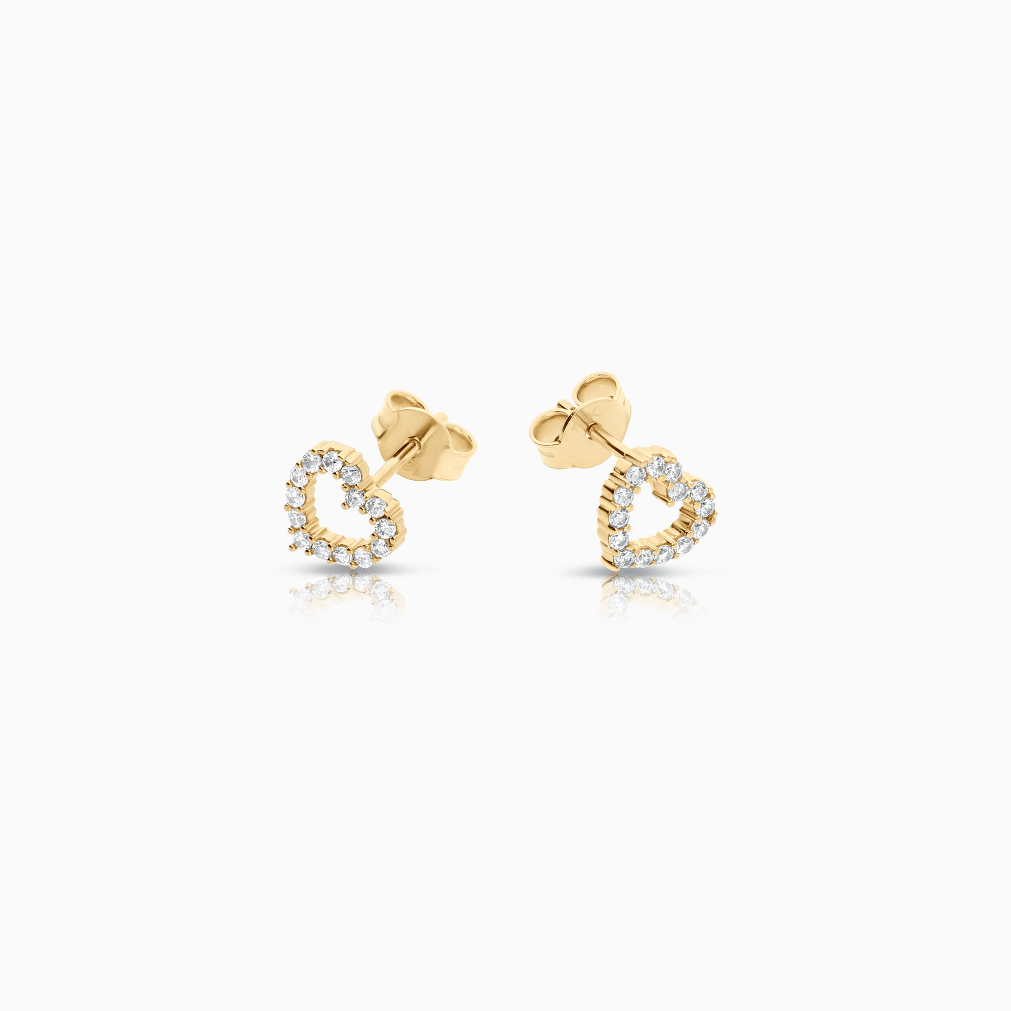 Gold earrings hearts with white stones 1.42g 18K gold