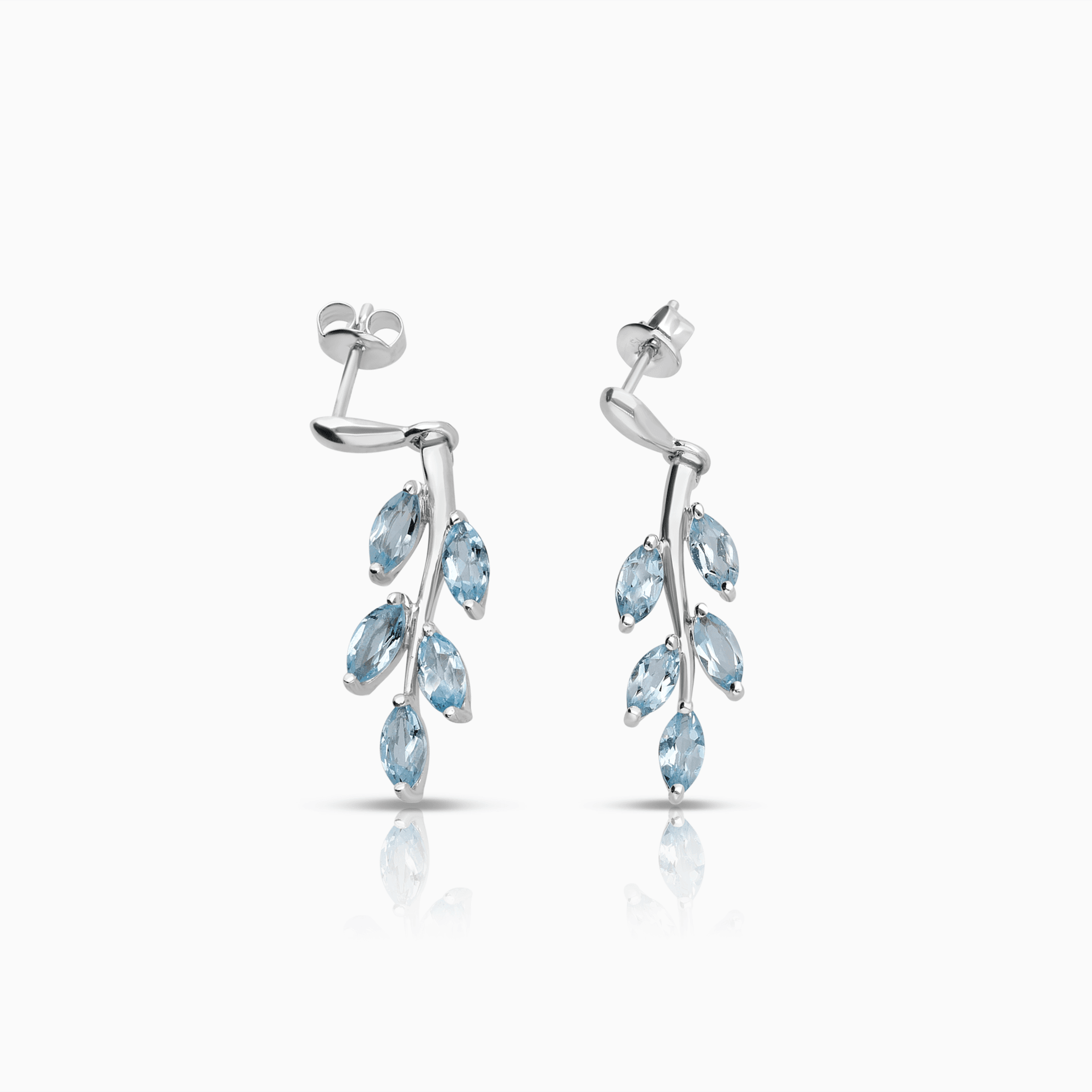 Gold earrings with light blue stones 2.38g 18K white gold