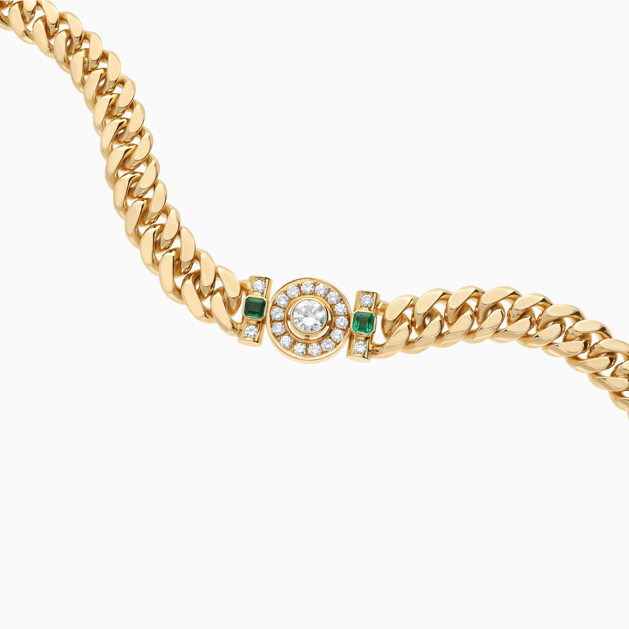 Curb chain with diamonds & emeralds 2.44ct 18K gold