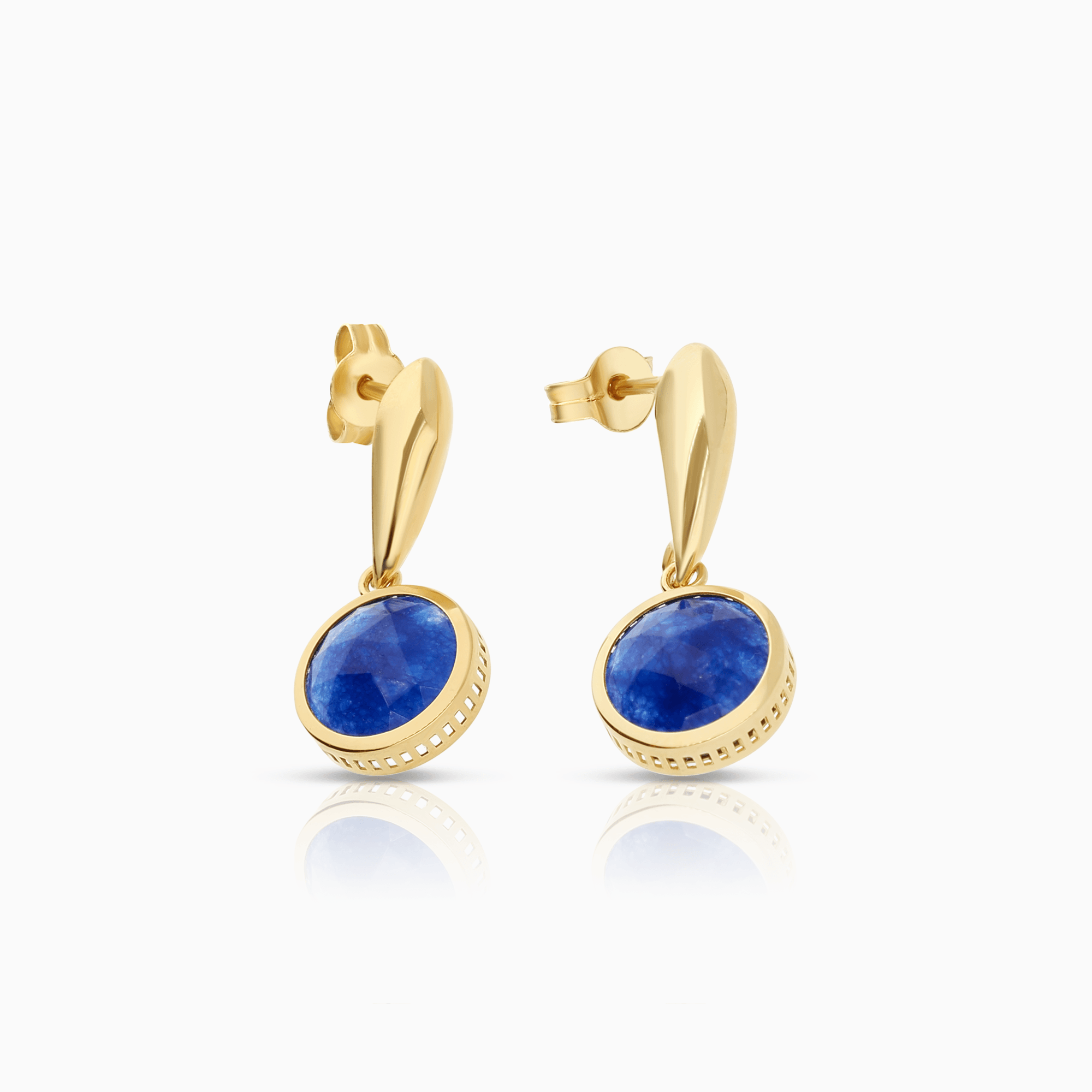 Gold earrings with blue stones 1.34g 18K gold