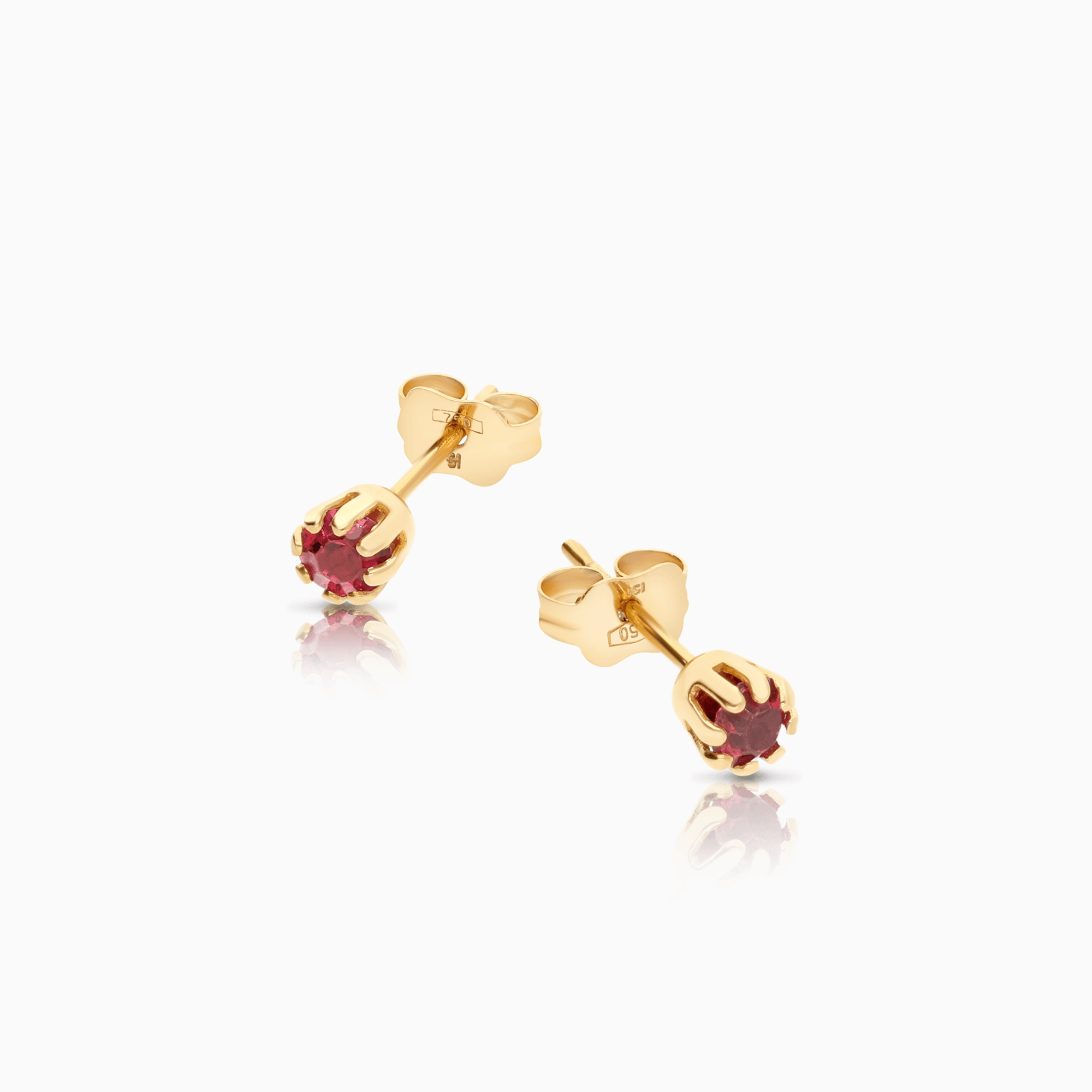 Gold Solitaire Earrings with Ruby 0.90g 18K