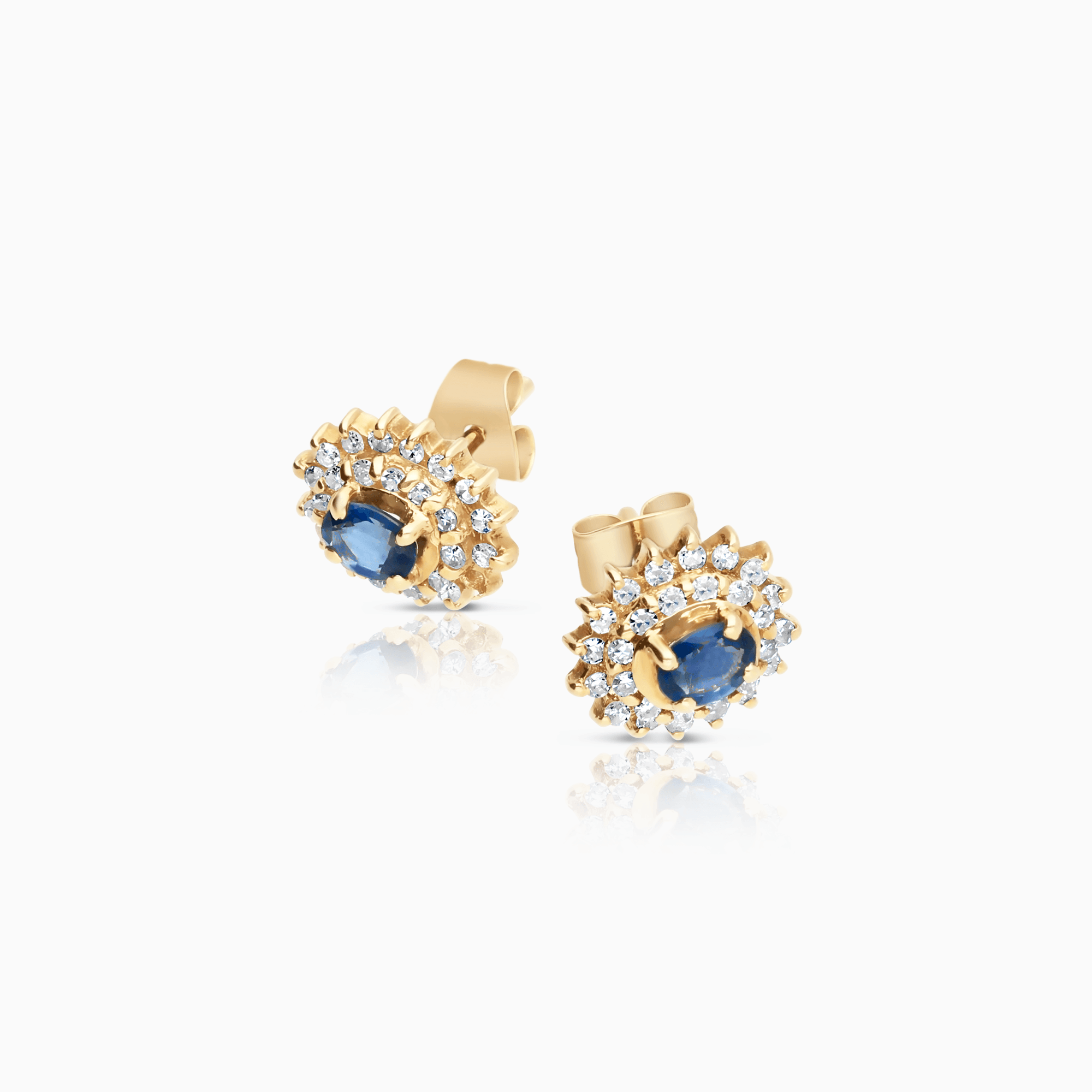 Diamond halo earrings with sapphires 0.28ct 18K gold