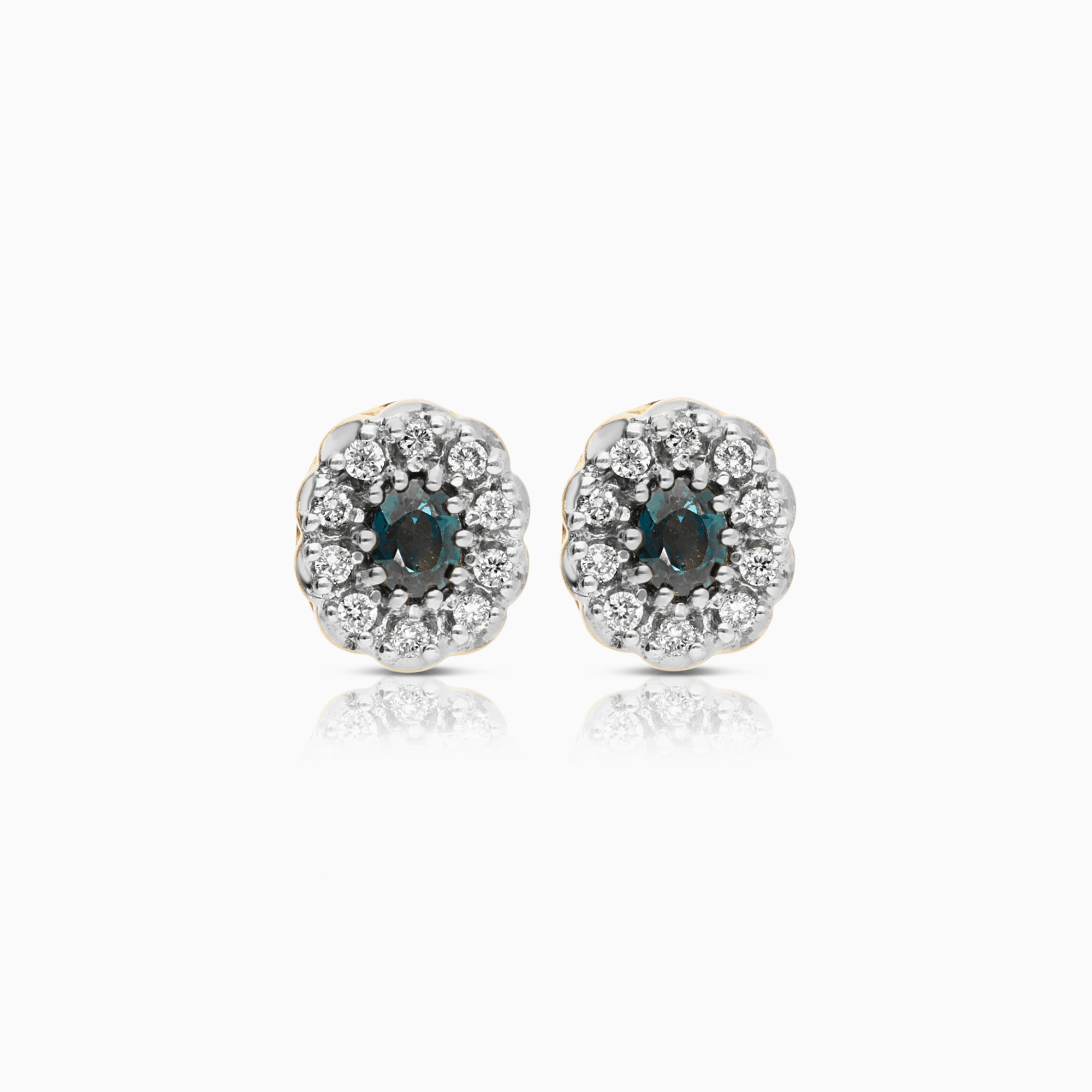 Diamond halo earrings with sapphires 0.10ct 18K gold
