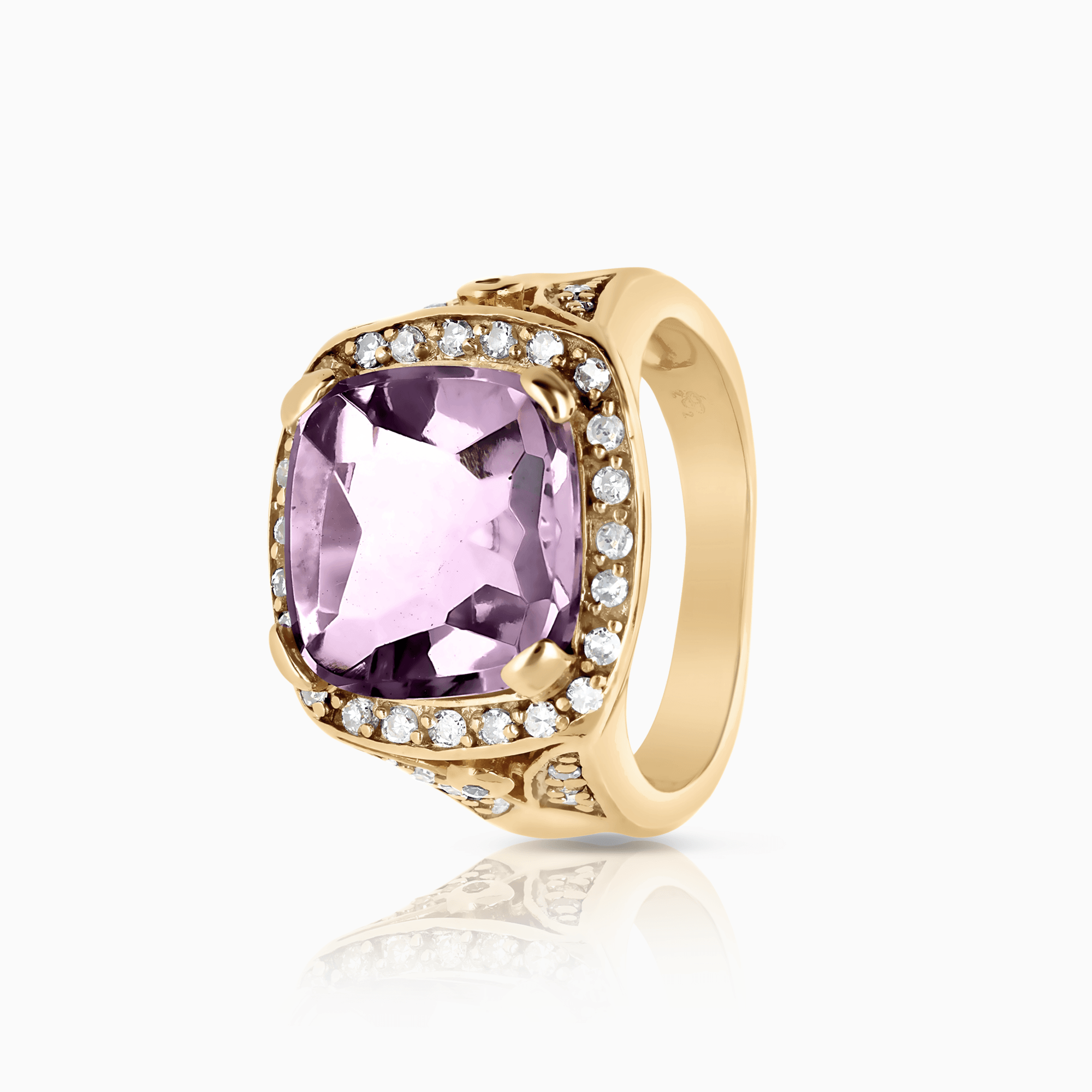 Cocktail ring with a purple amethyst and diamonds 8.30g 18K gold