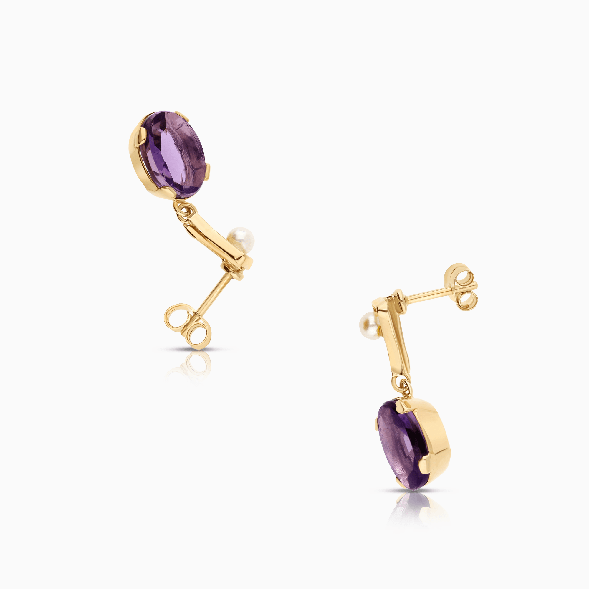 Pearl earrings with purple amethyst, 3.64g, 18K gold