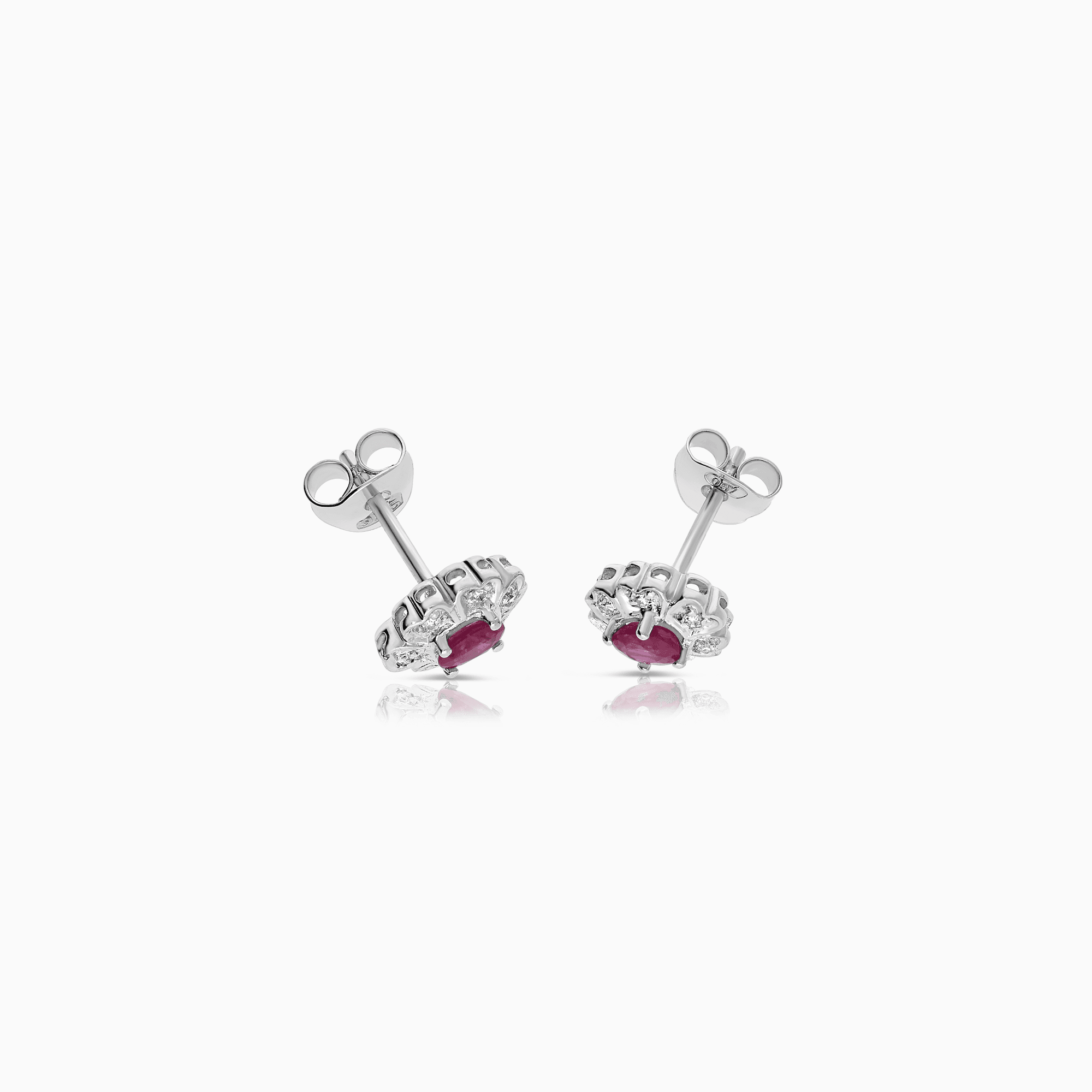Diamond earrings with red rubies 0.04ct 18K white gold