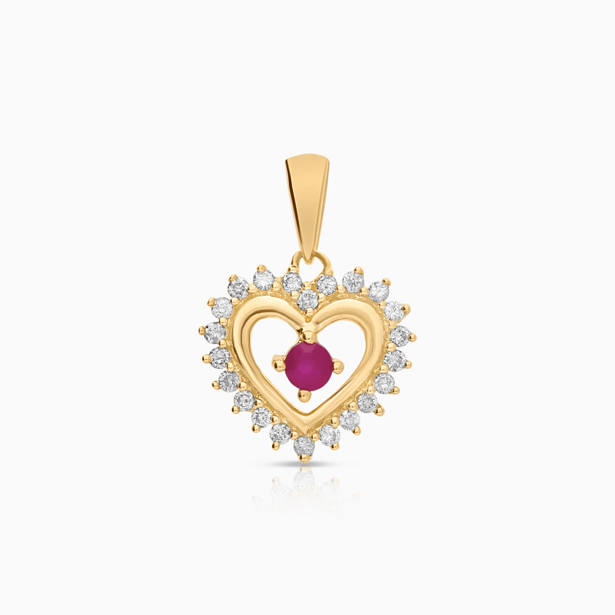 Heart pendant with diamonds and a ruby 0.11ct 18K gold
