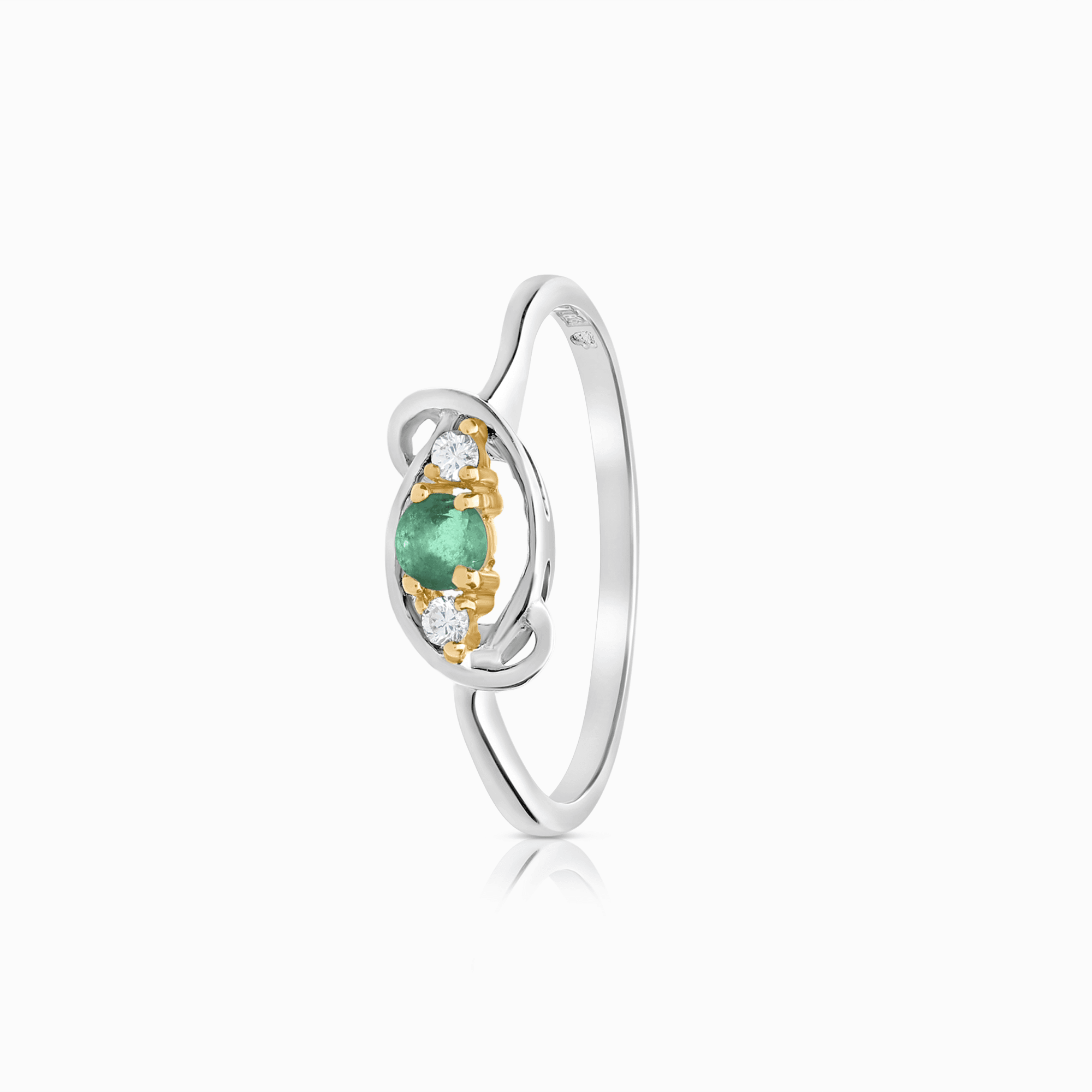 Ädelstensring smaragd och diamanter 0,12ct 18K vitguld
