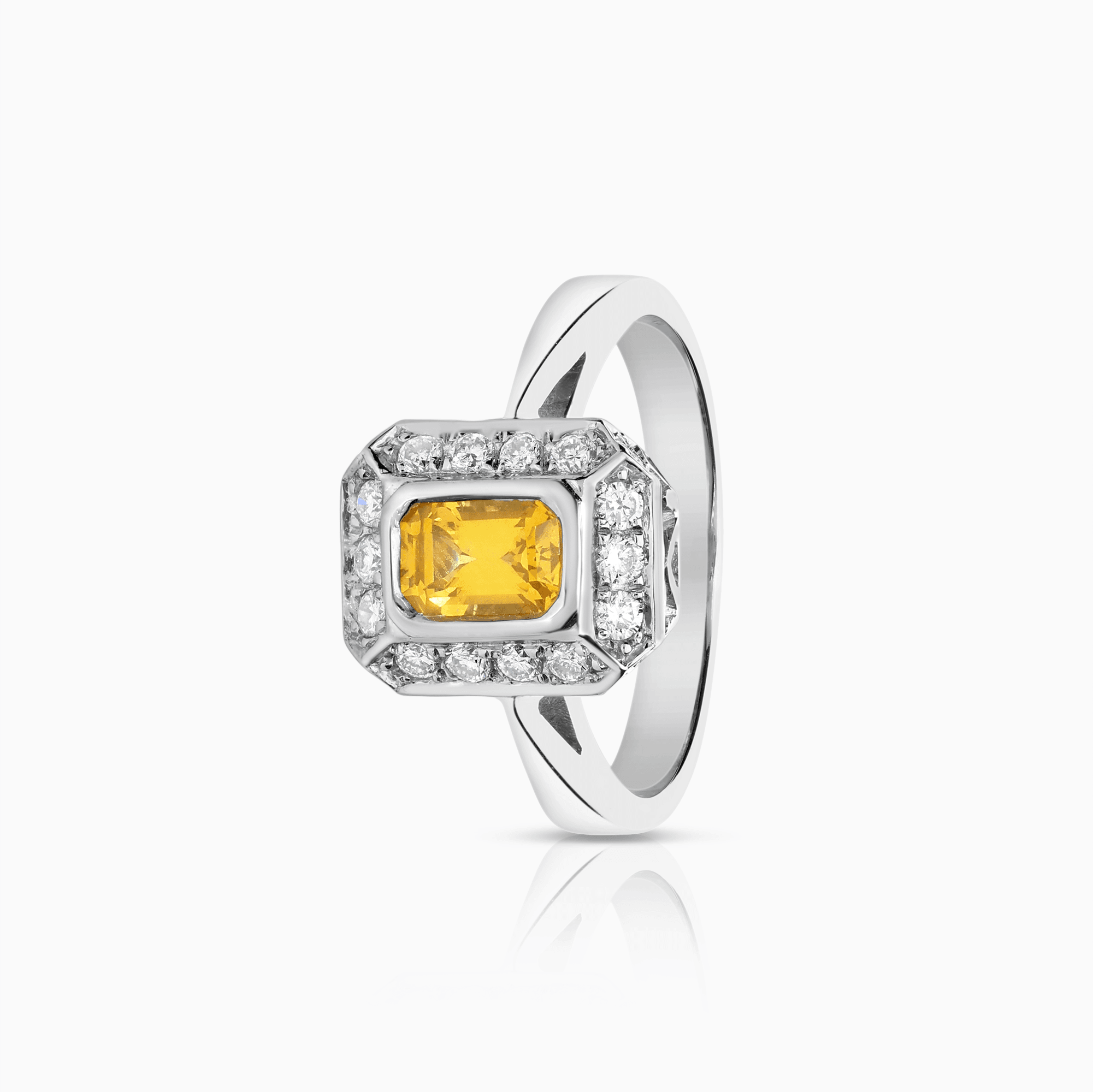 Diamantring med gul safir 0,50ct 18K vitguld