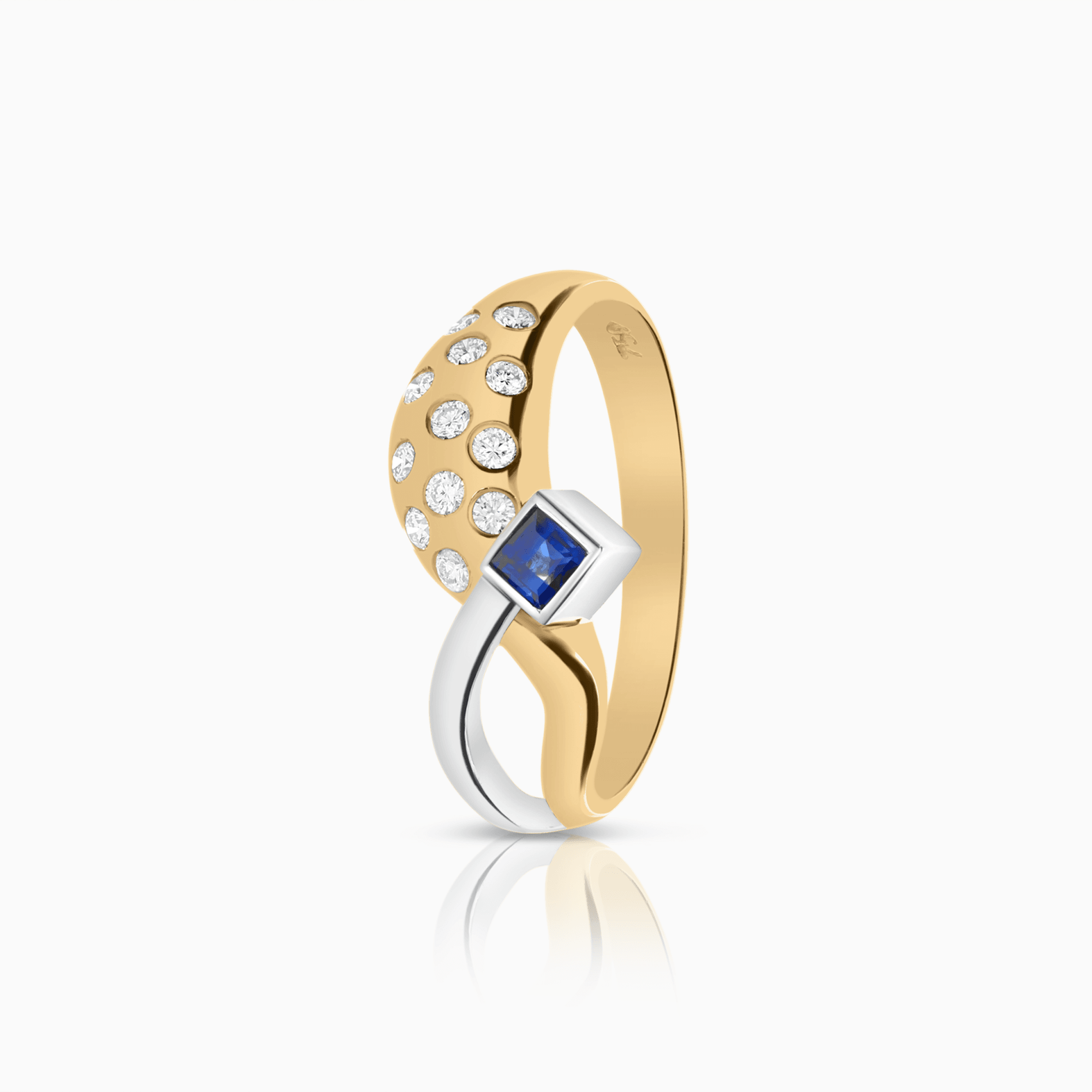 Diamantring med en blå safir 0,20ct 18K gul/vitguld