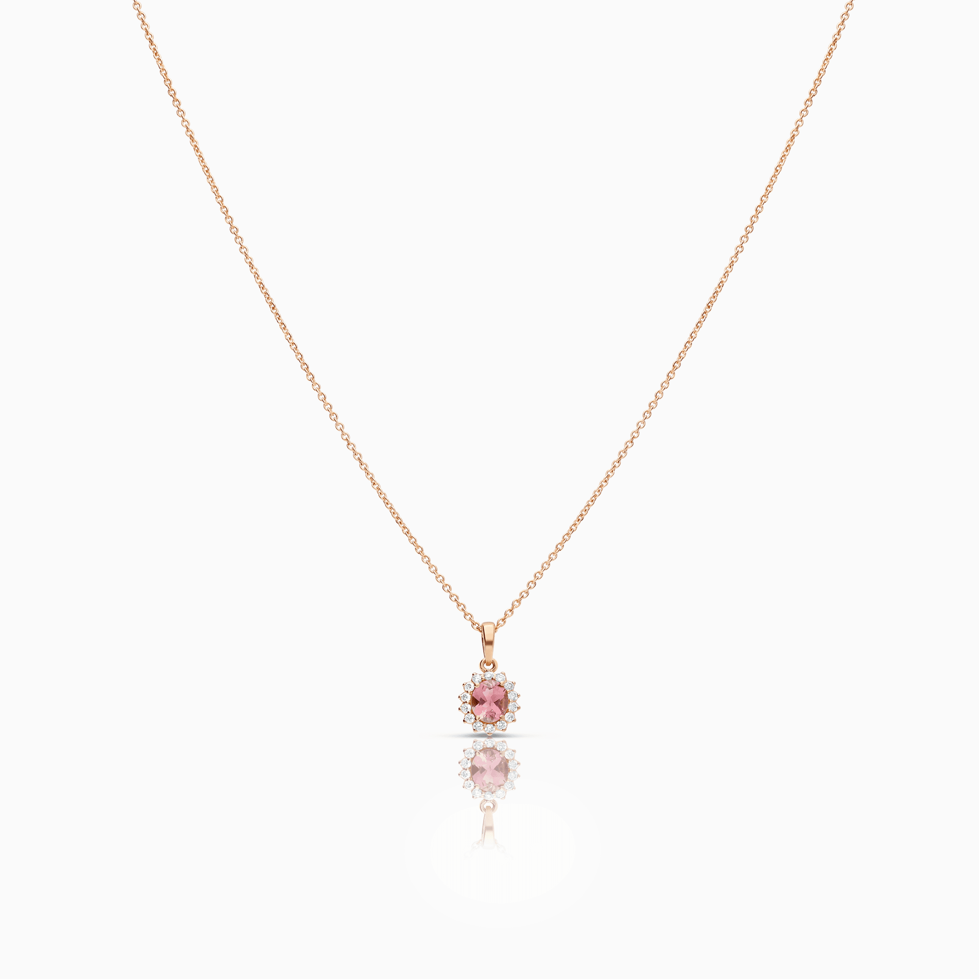Necklace with halo pendant 0.11ct diamonds 14K rose gold