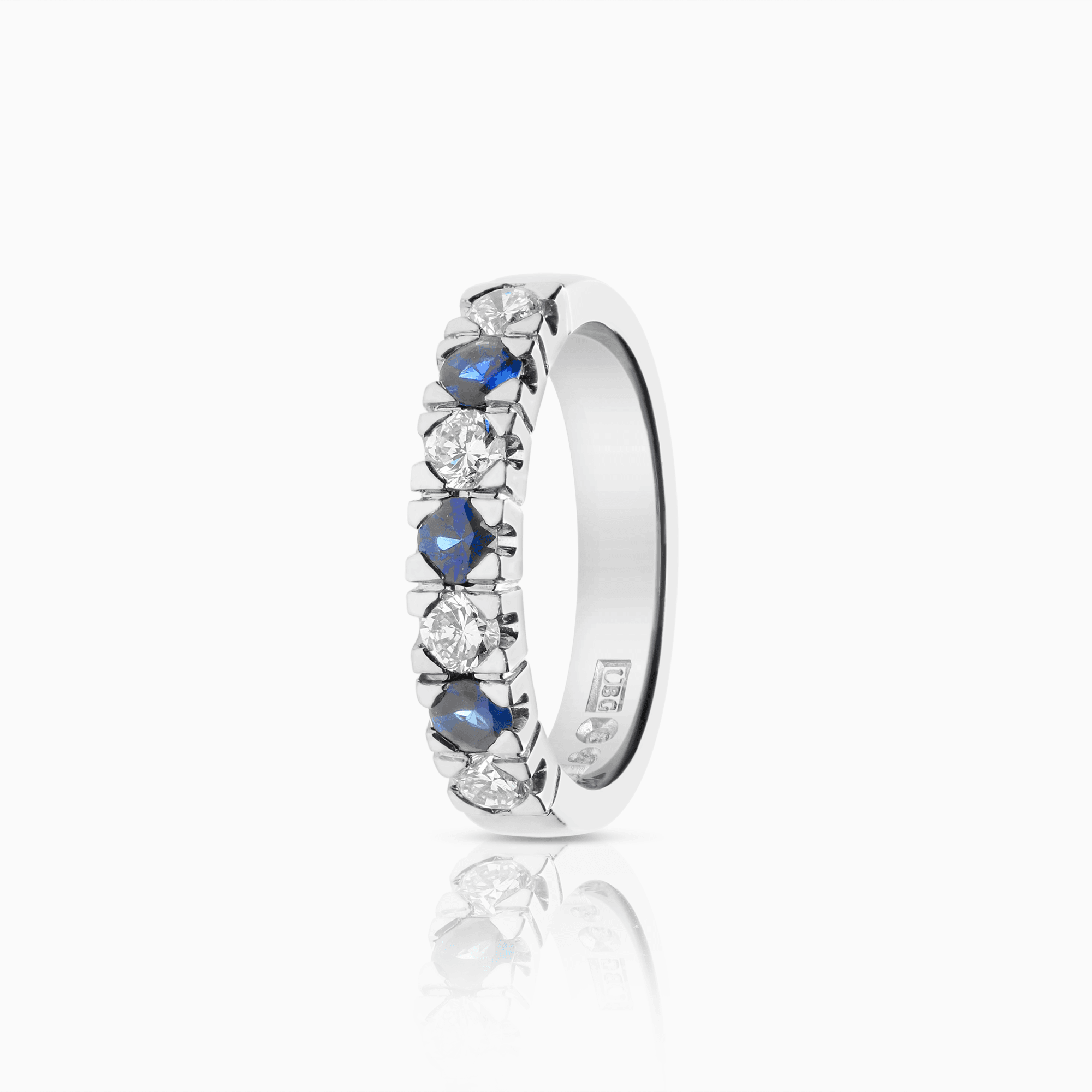 Eternity ring with diamonds and blue sapphires 0.36ct 18K white gold