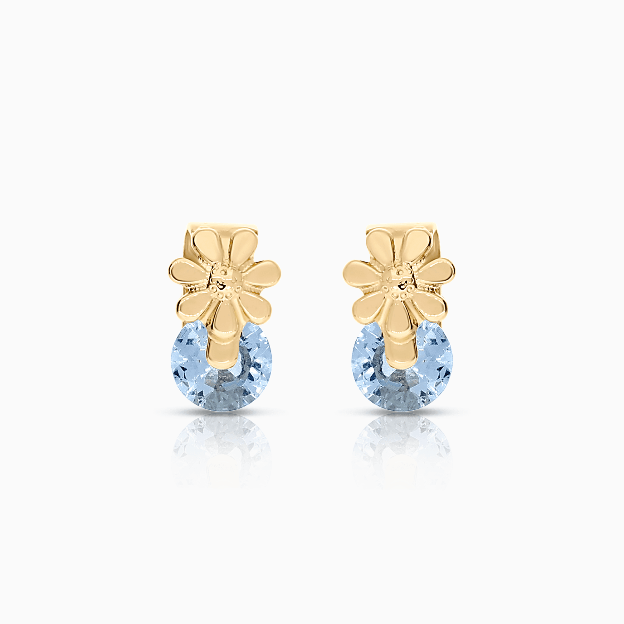 Gold earrings flower with light blue stones 0.96g 18K gold